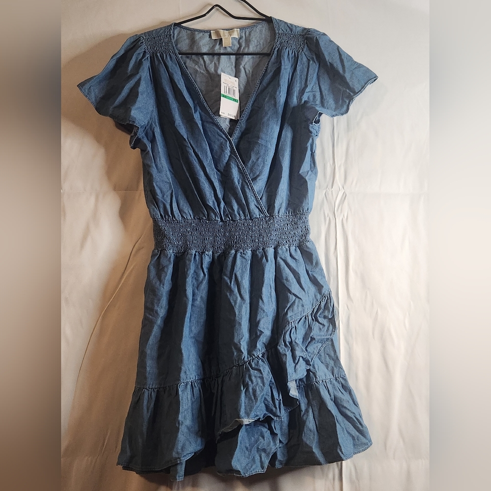 MICHAEL Michael Kors  Flutter Sleeve Ruffle Smocked Waist Faux Wrap Dress P/L